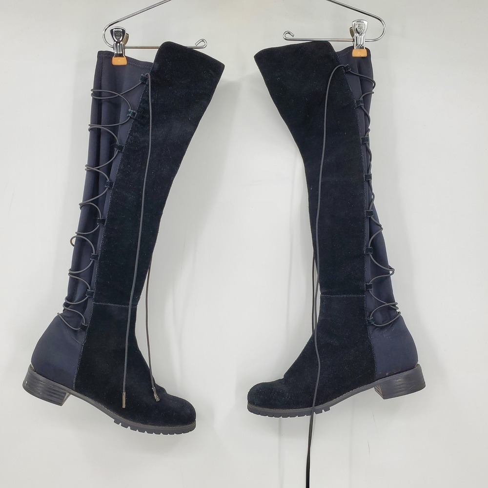 Michael Kors Black Suede Over The Knee Lace Up Lug Sole Tall Boots 6.5 Goth Moto